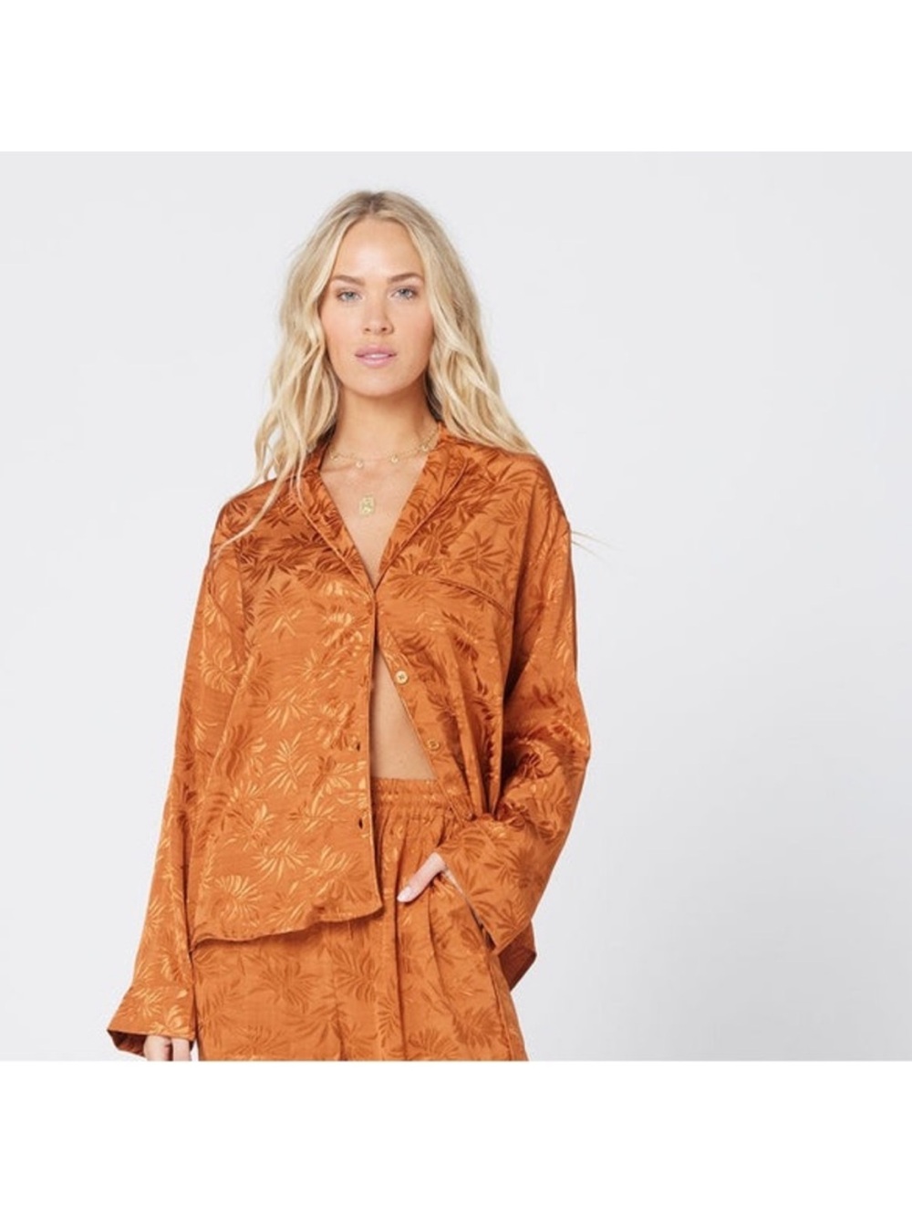 l*space Burnt Orange Textured Button-Down Top